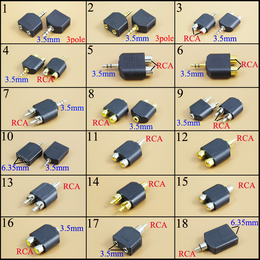 Earphone Splitter Jack - 3.5mm/6.35mm vrouwelijke naar 2 RCA mannelijke